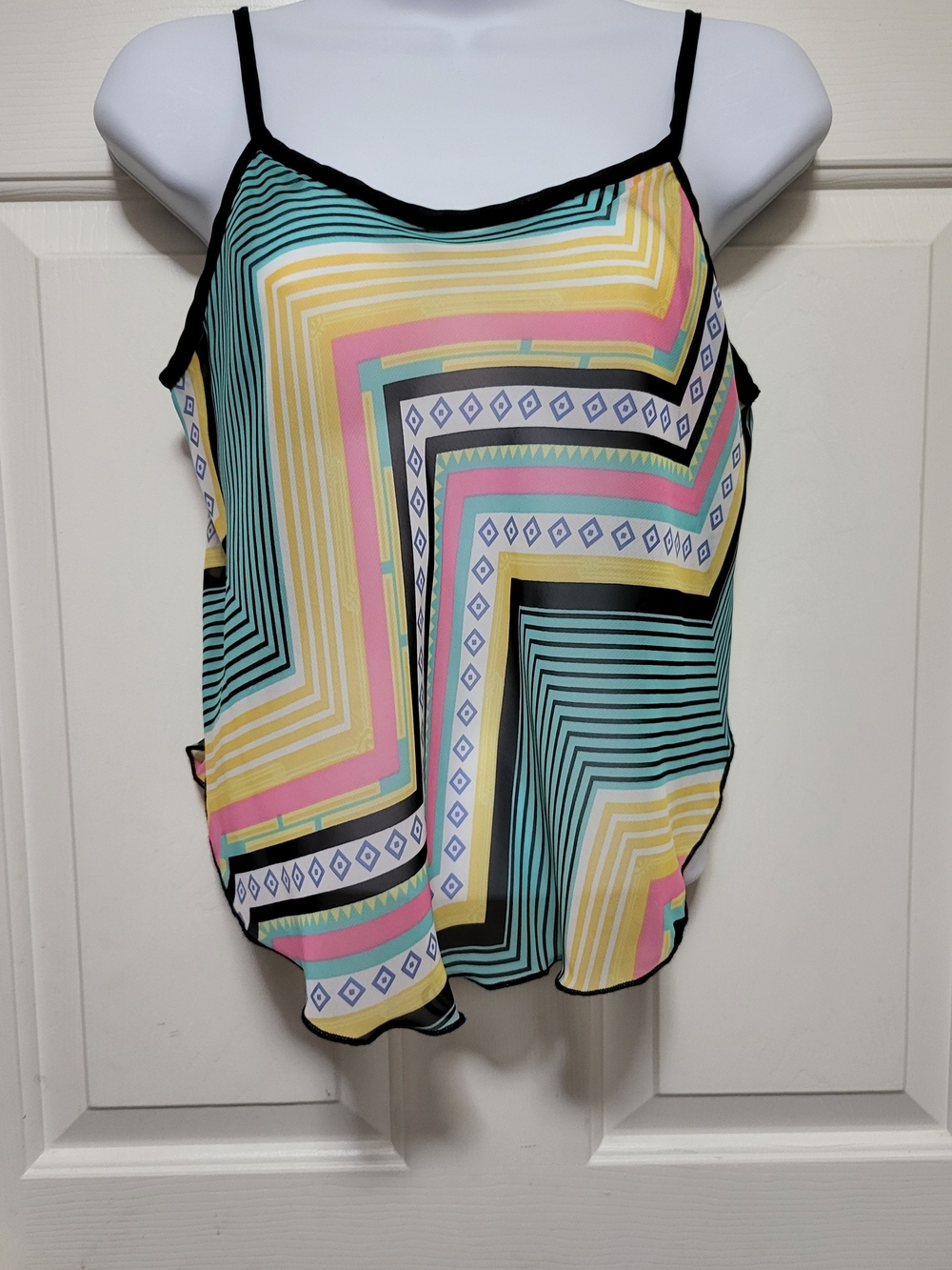 Women's Pastel Geometric Stripe Camisole Tank Top - Multi